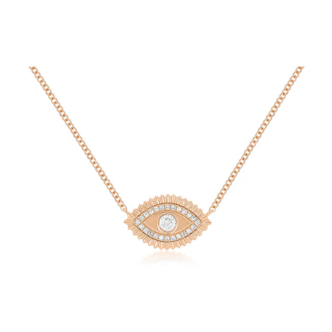 Gold &amp; Diamond Evil Eye Protection Necklace