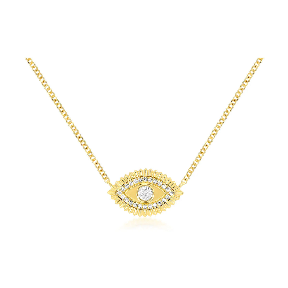 Gold &amp; Diamond Evil Eye Protection Necklace