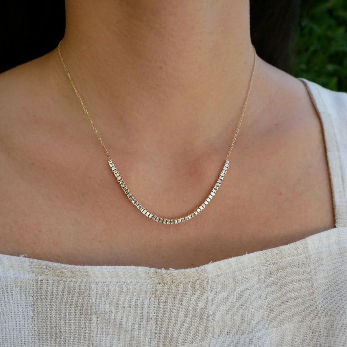 Prong Set Diamond Baguette Segment Necklace