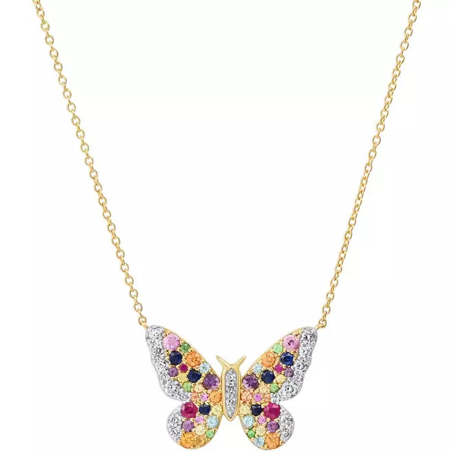 Charter Club Rose Gold-Tone Multicolor Crystal Butterfly Pendant